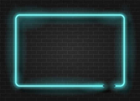 Neon light rectangle template on dark brick wallのイラスト素材