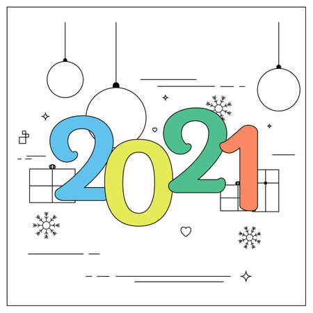 Flat Thin Color Line Concept of Happy New Year numbersのイラスト素材