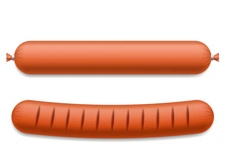 Realistic 3d Sausages Product of Meat Beef or Pork. Vector illustration of Sausageのイラスト素材