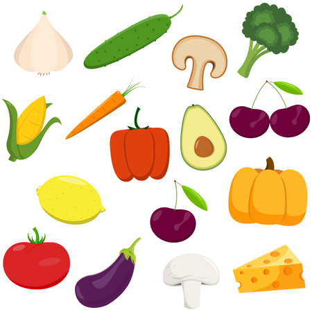 Big set icons food, flat style. Meal icon on whiteのイラスト素材