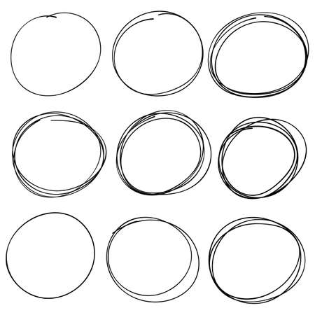 set hand drawn sketched cirlce framesのイラスト素材