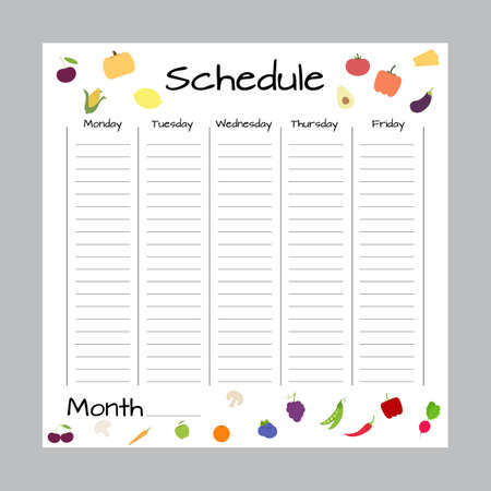 Cute template for weekly and daily meal planner with lettering and food icons. Organizer check list. Trendy self-organization concept with graphic design elements.のイラスト素材
