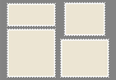 Blank post stamp set. Empty postage stamp. Vintage frames isolated on backgroundのイラスト素材