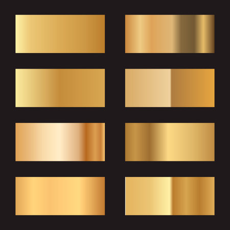 Gold foil gradient texture background set. Collection of golden foil gradient template. Vector illustrationのイラスト素材