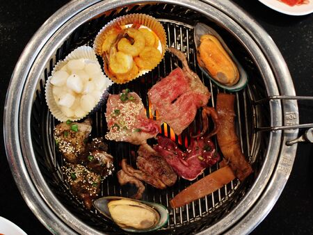 Grilled seafood backgroundの写真素材