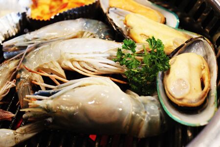 grilled shrimp backgroundの写真素材