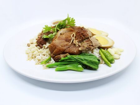 Rice with pork leg THAI food background.の写真素材