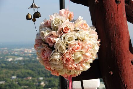 Fake flowers mountain background.の写真素材