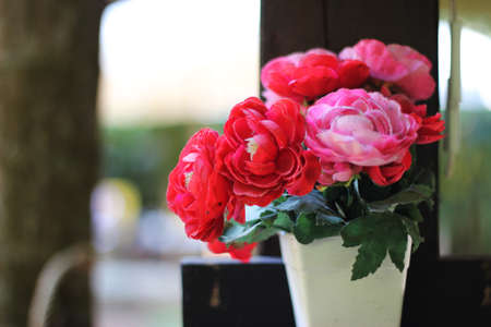 Fake red flower in Thailand Backgroundの写真素材