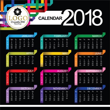 Annual calendar for 2018 Modern graphic layout background.のイラスト素材