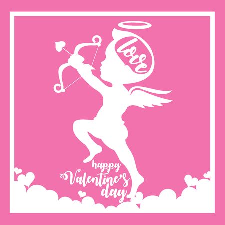Happy Valentine day with heart and cupid on a pink background.のイラスト素材