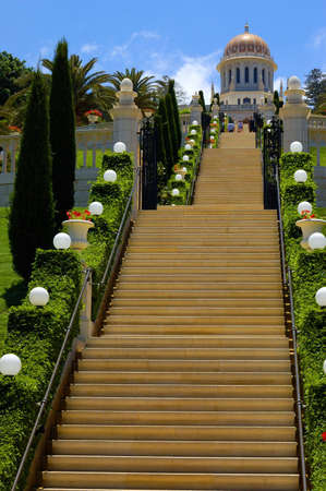 view of Baha'i Temple,  sepulchre of Baba, founder of baha'ism, Haifa, Israelの写真素材