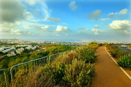 View of Haifa and Haifa bay from mountain wayの写真素材