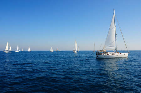 Racing yacht in the mediterranean sea on blue sky background.の写真素材