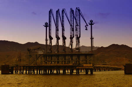 Oil loading terminal in the evening の写真素材