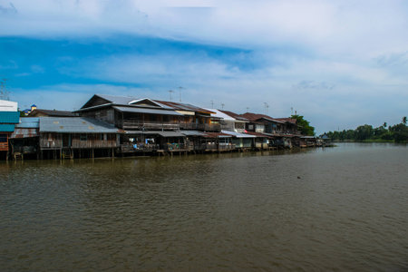 House on Tha Chin River, Suphan Buri, Thailandの写真素材