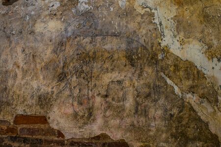 Ancient painting in Suphanburi temple, Thailand.のeditorial素材