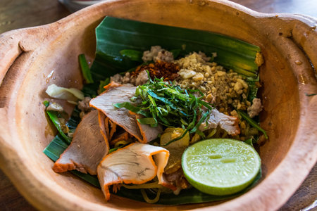 Noodles in clay potの写真素材