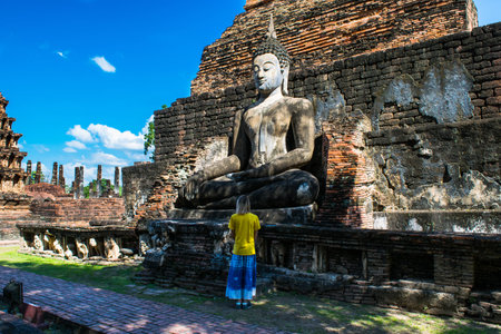 Wat Mahathat Temple in the precinct of Sukhothai Historical Park,の写真素材