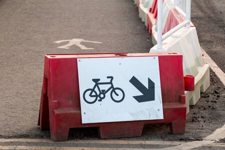Traffic Sign: Bicycle Way and Pedestrian Path in Construction Siteの写真素材
