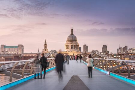 Symmetry on the Millennium Bridge to the St Paul's Cathedralの写真素材