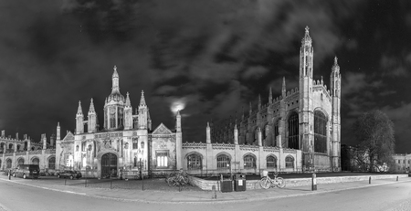 Cambridge, UK - March 24, 2015: Night Shot Panorama of Kingのeditorial素材