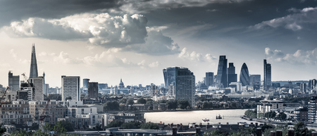 London Landmarks Skyline along with Thames River at Day Time in Two-tone Colorの写真素材