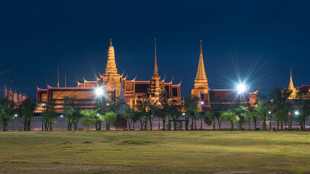 Temple of the Emerald Buddha (Wat Phra Kaew) of Bangkok, Thailand. Public Buddhist Temple and also a landmark. The historic centre of Bangkok, within the precincts of the Grand Palace. (Twilight Shot)の写真素材