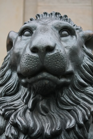 statue of male lion head in black colorの写真素材