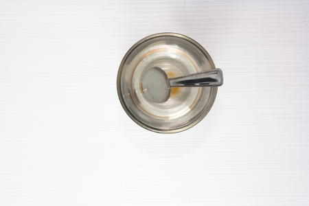 top view of empty glass with spoonの写真素材