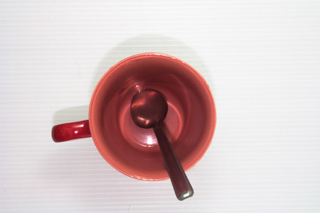 top view of empty glass with spoonの写真素材