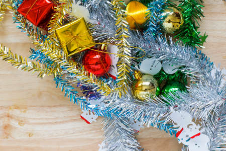 Christmas Decoration Over Wooden Background の写真素材