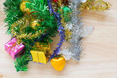 Christmas Decoration Over Wooden Background の写真素材