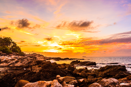 Colorful sunset on islandの写真素材