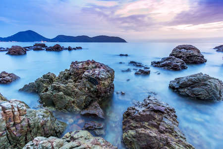 Silhouette  stone at sunsetの写真素材