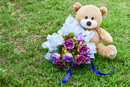 bear and flowerの写真素材
