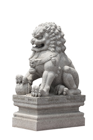 Stone lion sculpture Chinese style on white background isolateの写真素材