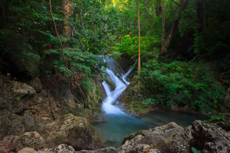Soft water at waterfall, tree, greenの写真素材