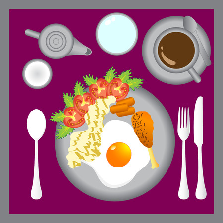 Illustration  of  morning  breakfast  vector  top viewのイラスト素材