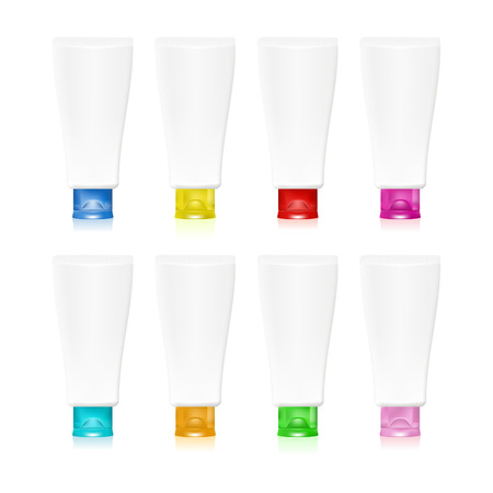 Illustration of tubes different color cap for cream on white background isolatedのイラスト素材