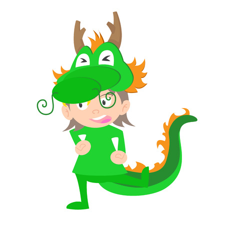 illustration of baby in a dragon fancy dress costume vector on white backgroundのイラスト素材