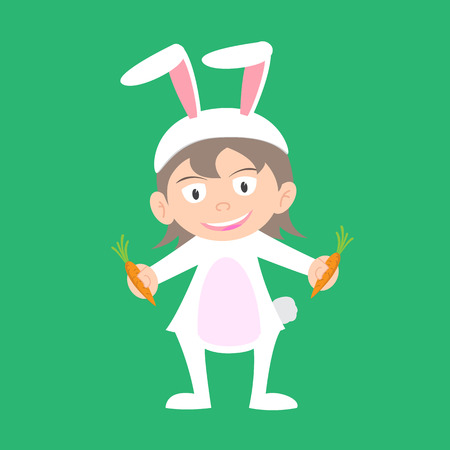 illustration of baby in a rabbit fancy dress costume vector on green backgroundのイラスト素材