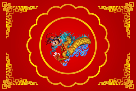 chinese dragon on red backgroundのイラスト素材