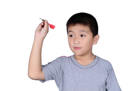 Cute boy with dart isolated on white background.の写真素材