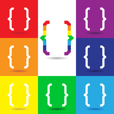 Curly Bracket icon set on Colorful background vector のイラスト素材