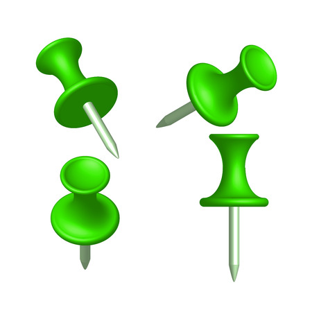 Set of green pin different view thumbtack vector illustrationのイラスト素材