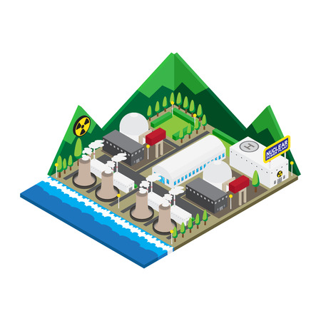 Isometric of nuclear power plants, vector, illustration.のイラスト素材