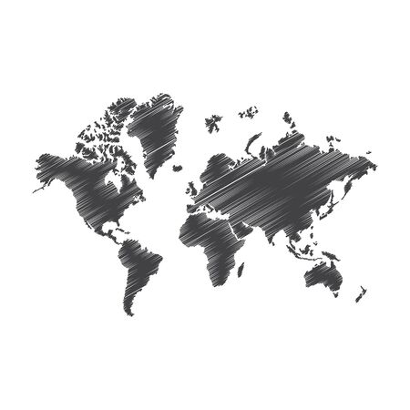 Pen art, sketch, drawing world map, for web and mobile app, illustration, vectorのイラスト素材