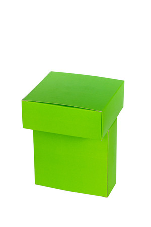 Green boxes stacked or green paper package box isolated on White backgroundの写真素材