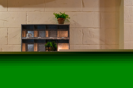 Metal shelfs retro style hang on wall, wall decorative with light and shadow in dark room. and empty space.の写真素材